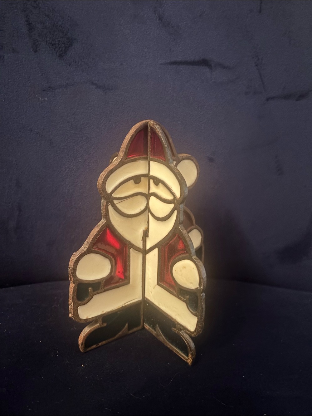 vtg stained glass santa decor